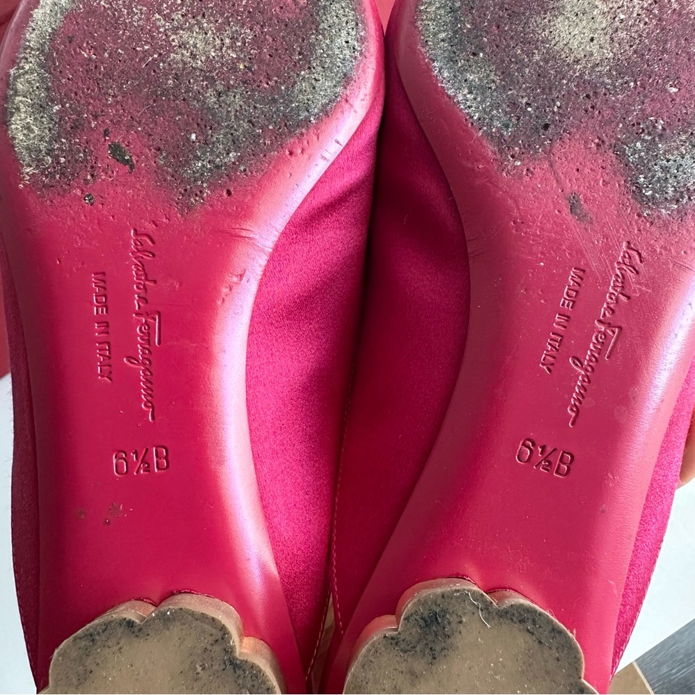 Salvatore Ferragamo Maida Satin Pointed Toe Low Heeled Mules in Fuchsia Pink - Picture 7 of 10
